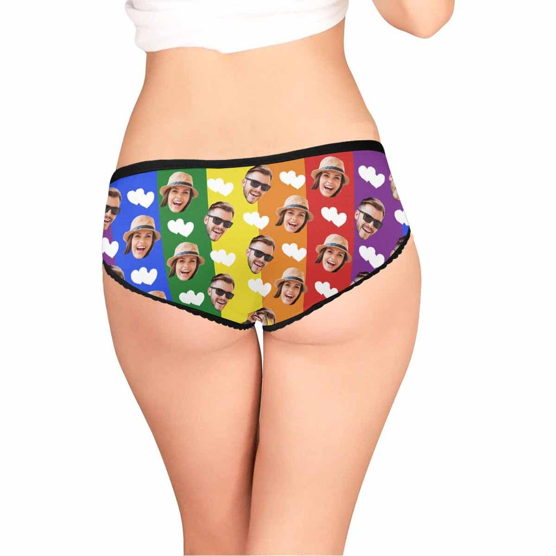 Custom Face Briefs Personalized Couple Rainbow Panties Underwear with Photo Women&