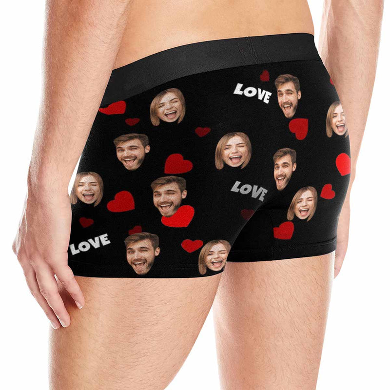 Custom Face Heart Women's Classic Thong&Men's Boxer Briefs Personalized Underwear For Couple Valentine's Day Gift