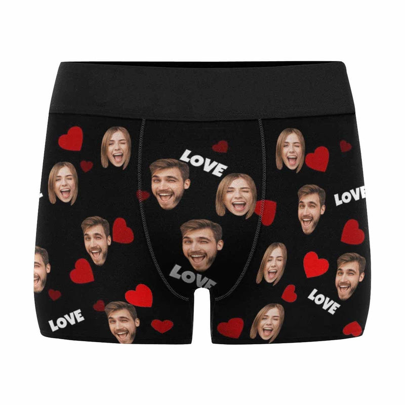 Custom Face Heart Women's Classic Thong&Men's Boxer Briefs Personalized Underwear For Couple Valentine's Day Gift