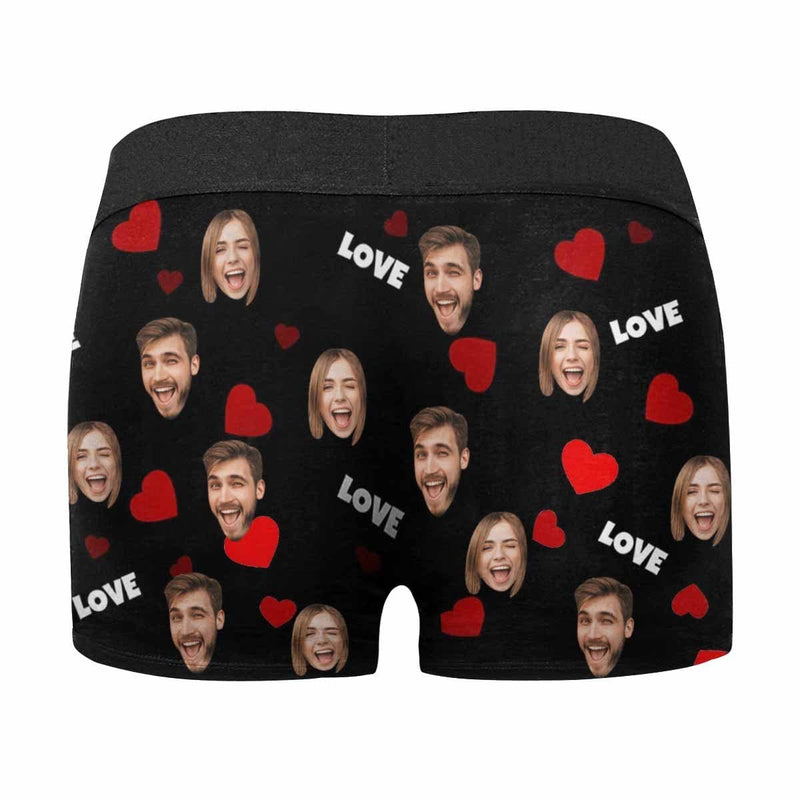 Custom Face Heart Women's Classic Thong&Men's Boxer Briefs Personalized Underwear For Couple Valentine's Day Gift