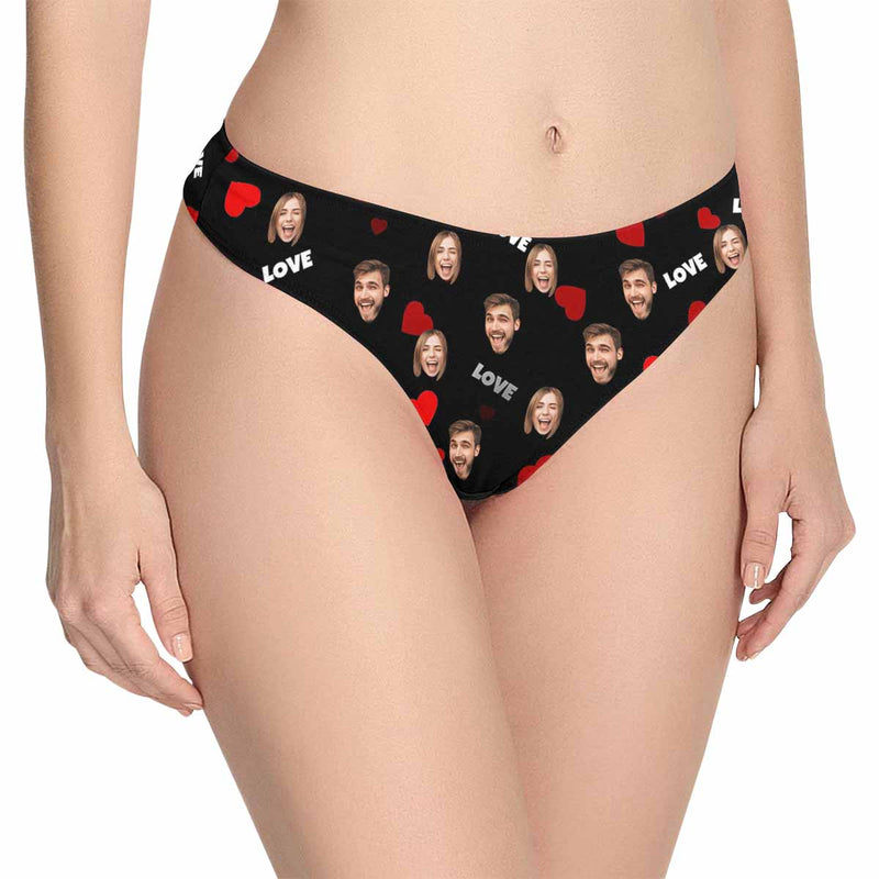 Custom Face Heart Women's Classic Thong&Men's Boxer Briefs Personalized Underwear For Couple Valentine's Day Gift