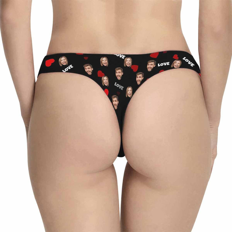 Custom Face Heart Women's Classic Thong&Men's Boxer Briefs Personalized Underwear For Couple Valentine's Day Gift