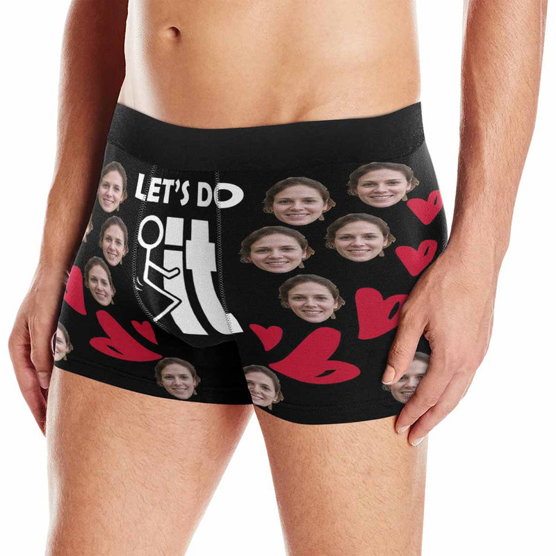 Custom Face Let's Do It Women's Classic Thong&Men's Boxer Briefs Personalized Underwear For Couple Valentine's Day Gift