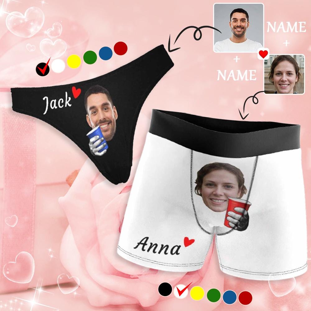 Custom Face&amp;Name Couple Matching Briefs I Love You Underwear