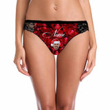 Custom Face&Name Underwear Personalized Christmas Red Rose Women's Lace Panty Valentine's Day Gift For Her