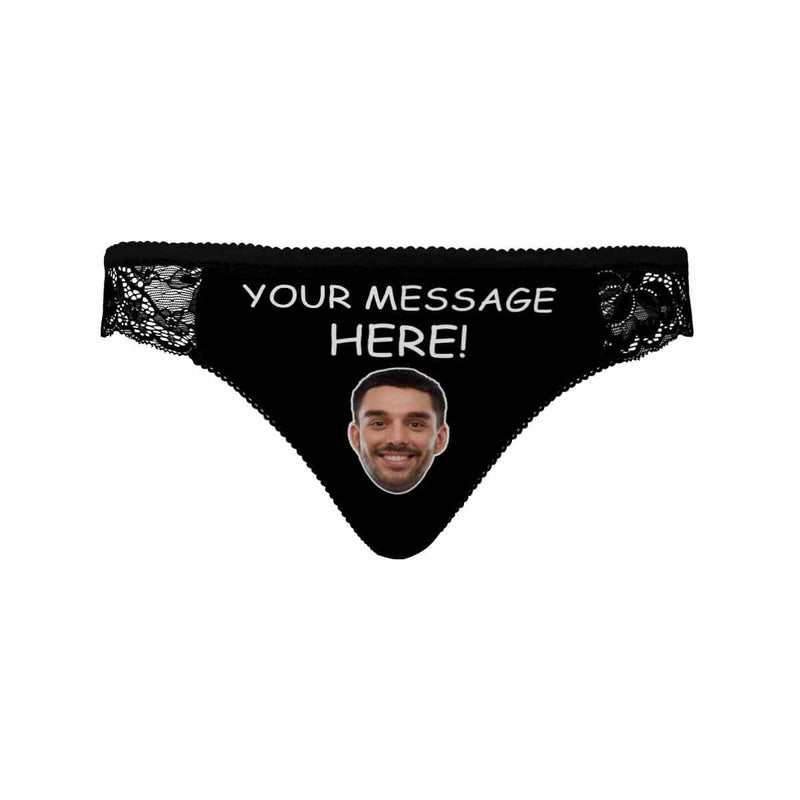 Custom Face&Text Underwear Print Your Message Here Personalized Women's Lace Panty Honeymoon Gift Valentine's Day Gift