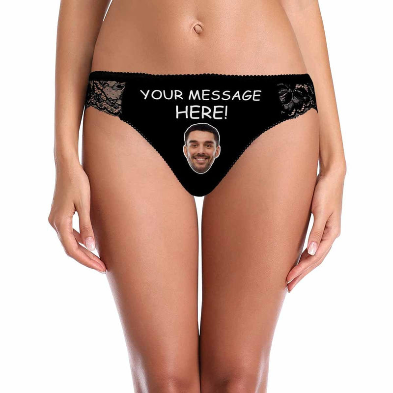 Custom Face&Text Underwear Print Your Message Here Personalized Women's Lace Panty Honeymoon Gift Valentine's Day Gift