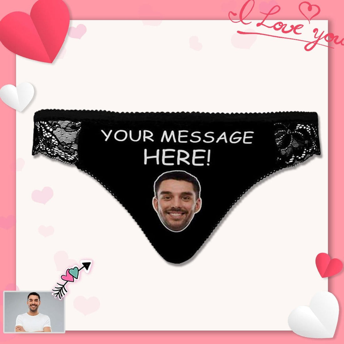 Custom Face&amp;Text Underwear Message Here Personalized Womens Lace Panty