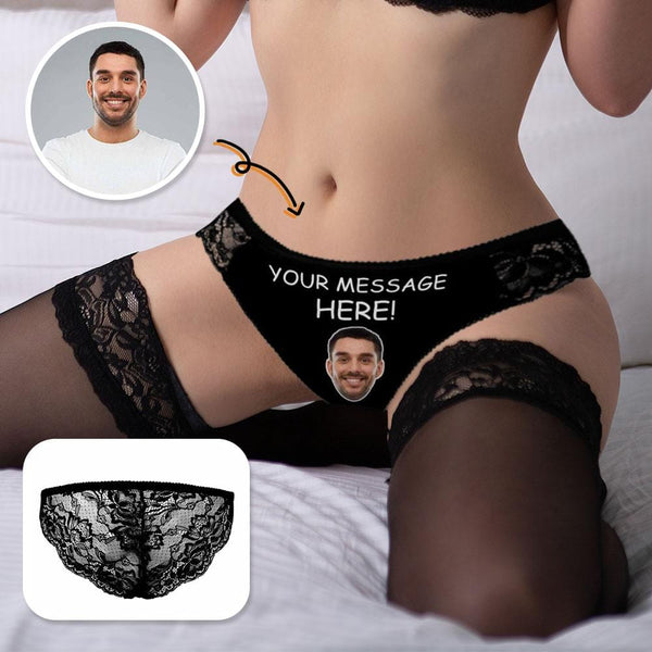 Custom Face&Text Underwear Print Your Message Here Personalized Women's Lace Panty Honeymoon Gift Valentine's Day Gift