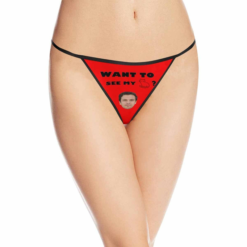 Custom Face Thongs Underwear for Women Personalized See My Cat Women's G-String Panties