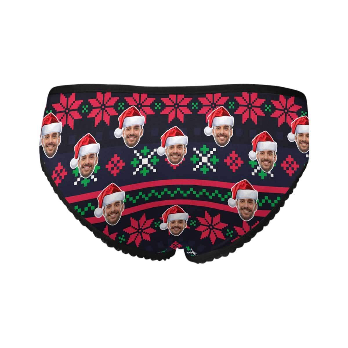 Custom Face Underwear Design Christmas Pattern Panties Personalized Women&