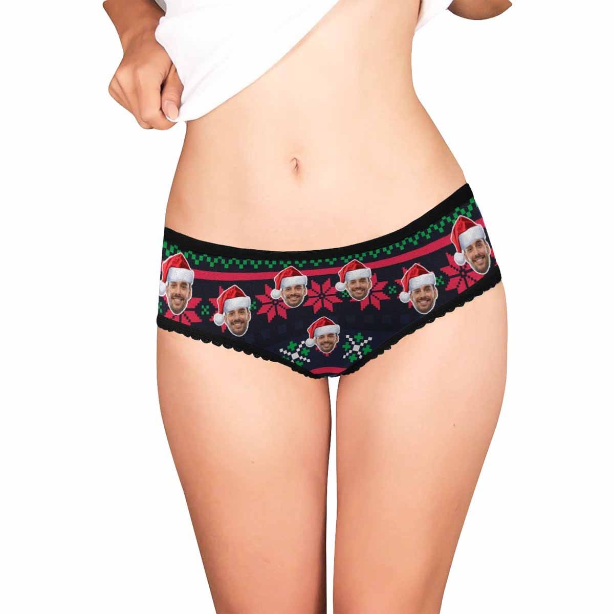 Custom Face Underwear Design Christmas Pattern Panties Personalized Women&