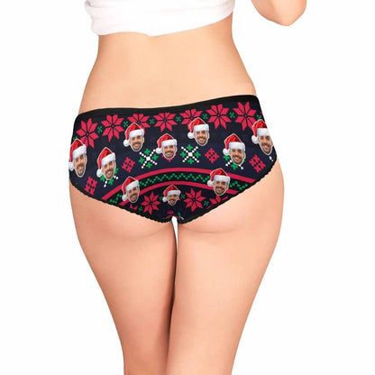 Custom Face Underwear Design Christmas Pattern Panties Personalized Women&