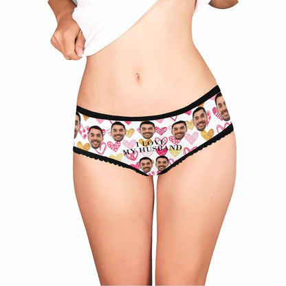 Custom Face Underwear Design I Love My Husband Panties Personalized Women&