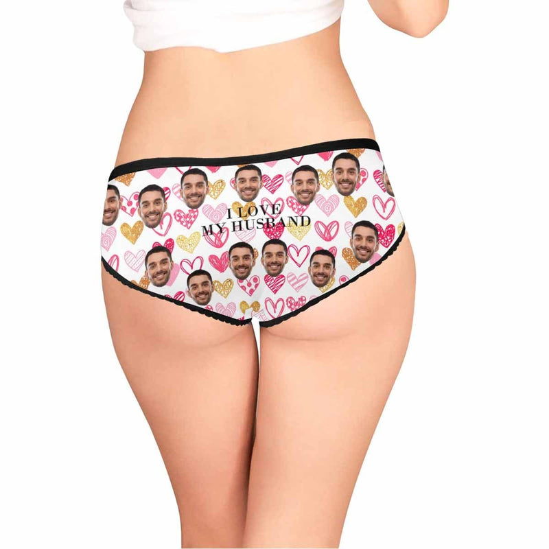 Custom Face Underwear Design I Love My Husband Panties Personalized Women's High-Cut Briefs