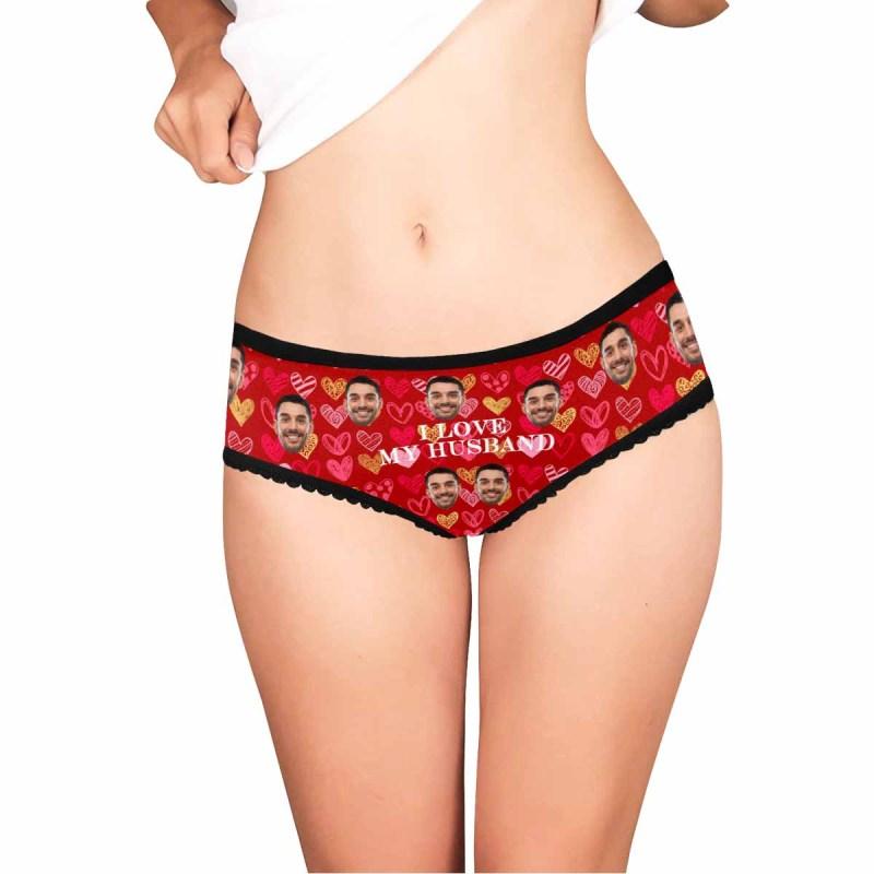 Custom Face Underwear Design I Love My Husband Panties Personalized Women&