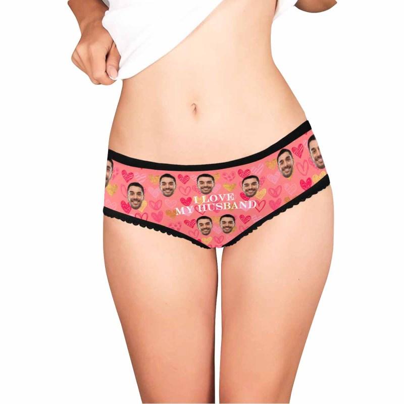 Custom Face Underwear Design I Love My Husband Panties Personalized Women&