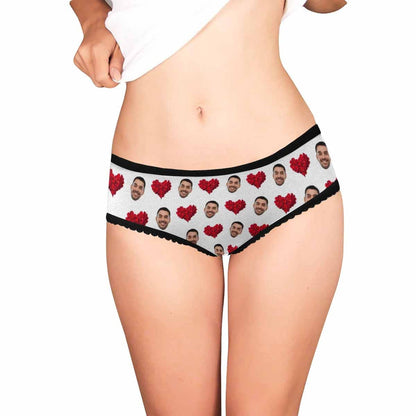 Custom Face Underwear Design Red Heart Panties Personalized Women&