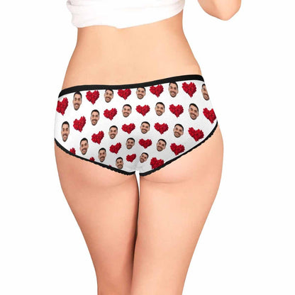 Custom Face Underwear Design Red Heart Panties Personalized Women&