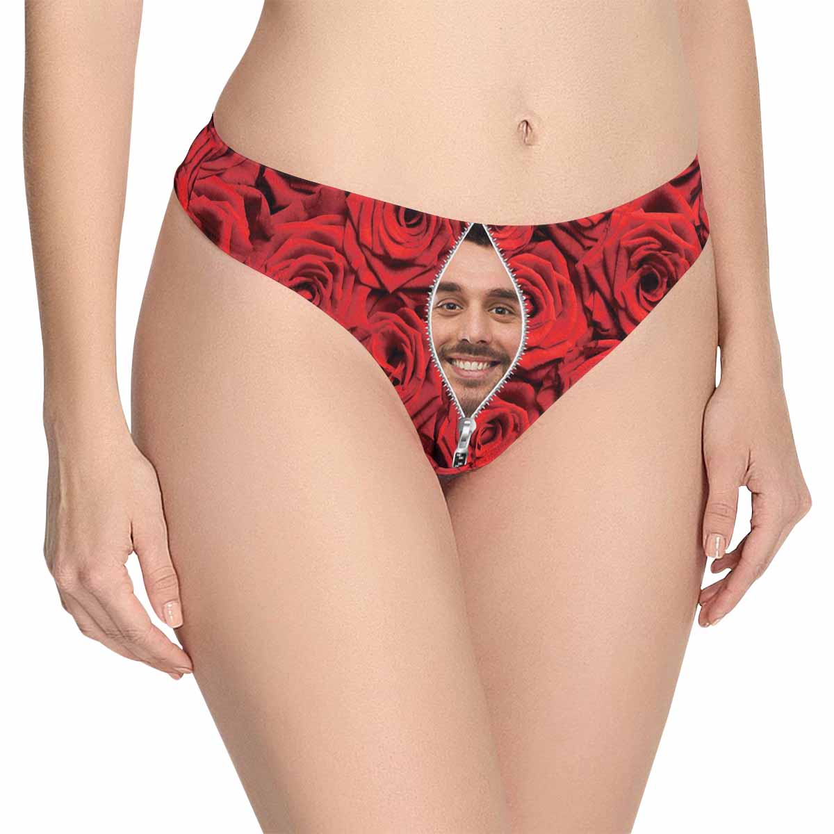 Custom Face Underwear Design Red Rose Zip Romance Panties Personalized Women&