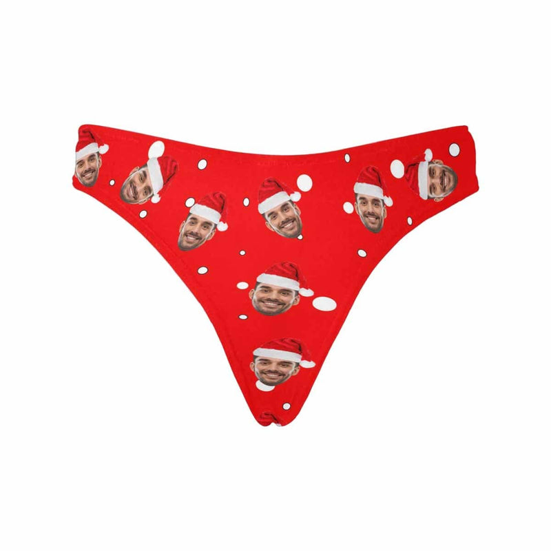 Custom Face Underwear Personalized Christmas Hat Red Women's Classic Thongs for Her