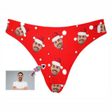 Custom Face Underwear Personalized Christmas Hat Red Women's Classic Thongs for Her