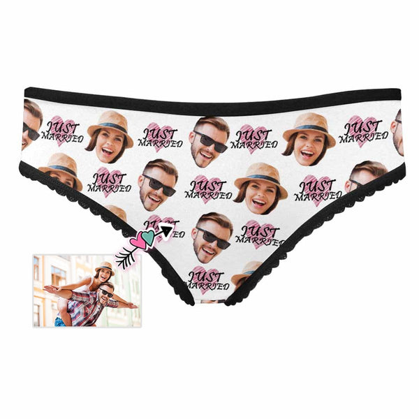 Custom Face Underwear Personalized Just Married Womens High-cut Briefs