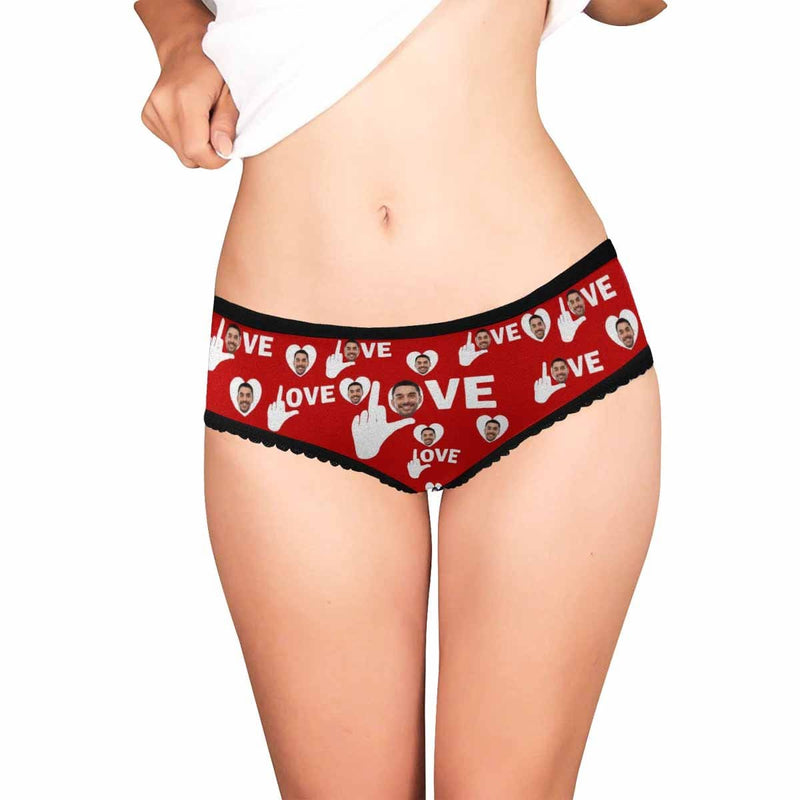 Custom Face Underwear Personalized Finger Love Women's High-cut Briefs Gift For Her