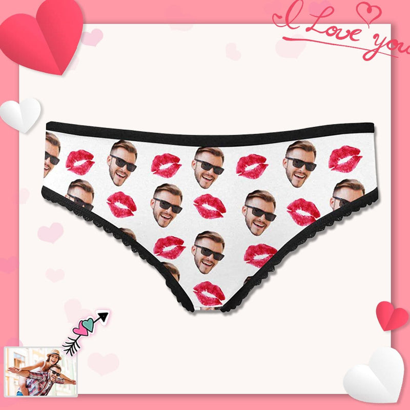 Custom Face Underwear Printed Sexy Red Lips Personalized Women's High-cut Briefs For Valentine's Day Gift