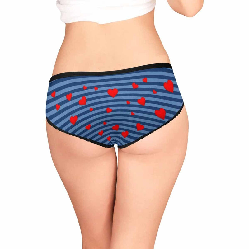 Custom Face Women's Underwear Personalized Striped Love Heart Women's All Over Print High-cut Briefs