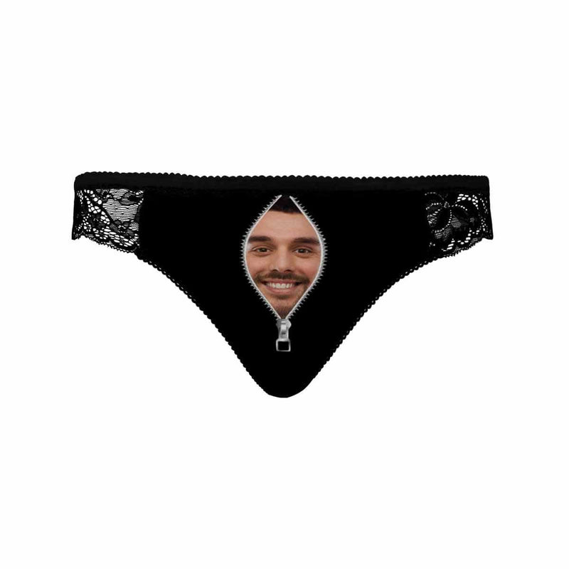 Custom Face Zipper Panties Personalized Photo Underwear Women's Lace Panty Lovers Gift