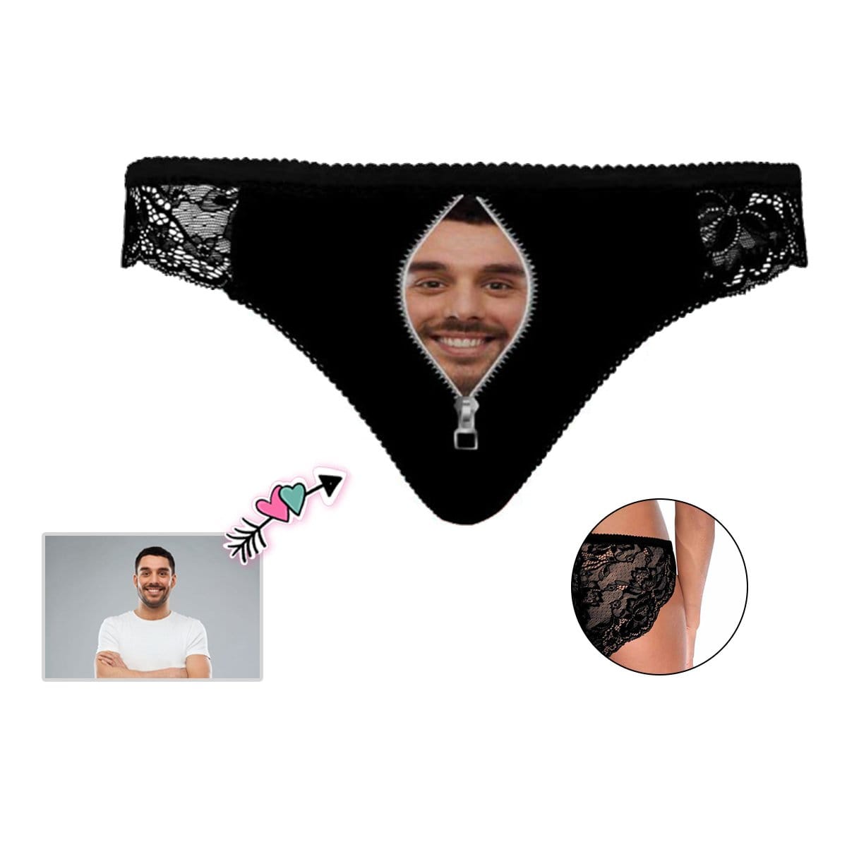 Custom Face Zipper Panties Personalized Photo Underwear Women&