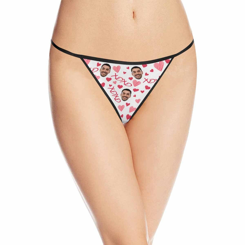 Custom Husband Face Thongs Underwear for Women Personalized Xoxo Heart Women's G-String Panties