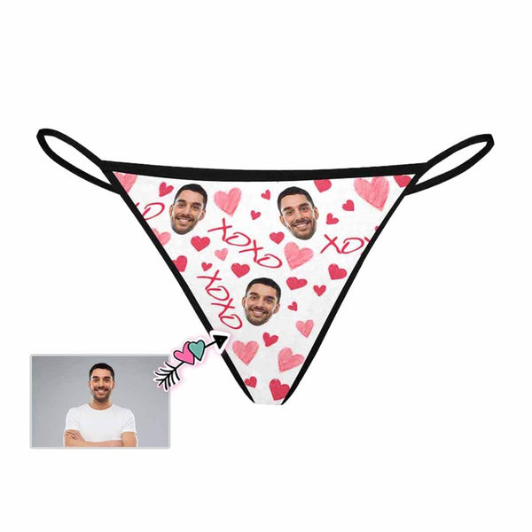 Custom Husband Face Thongs Underwear for Women Personalized Xoxo Heart Women's G-String Panties