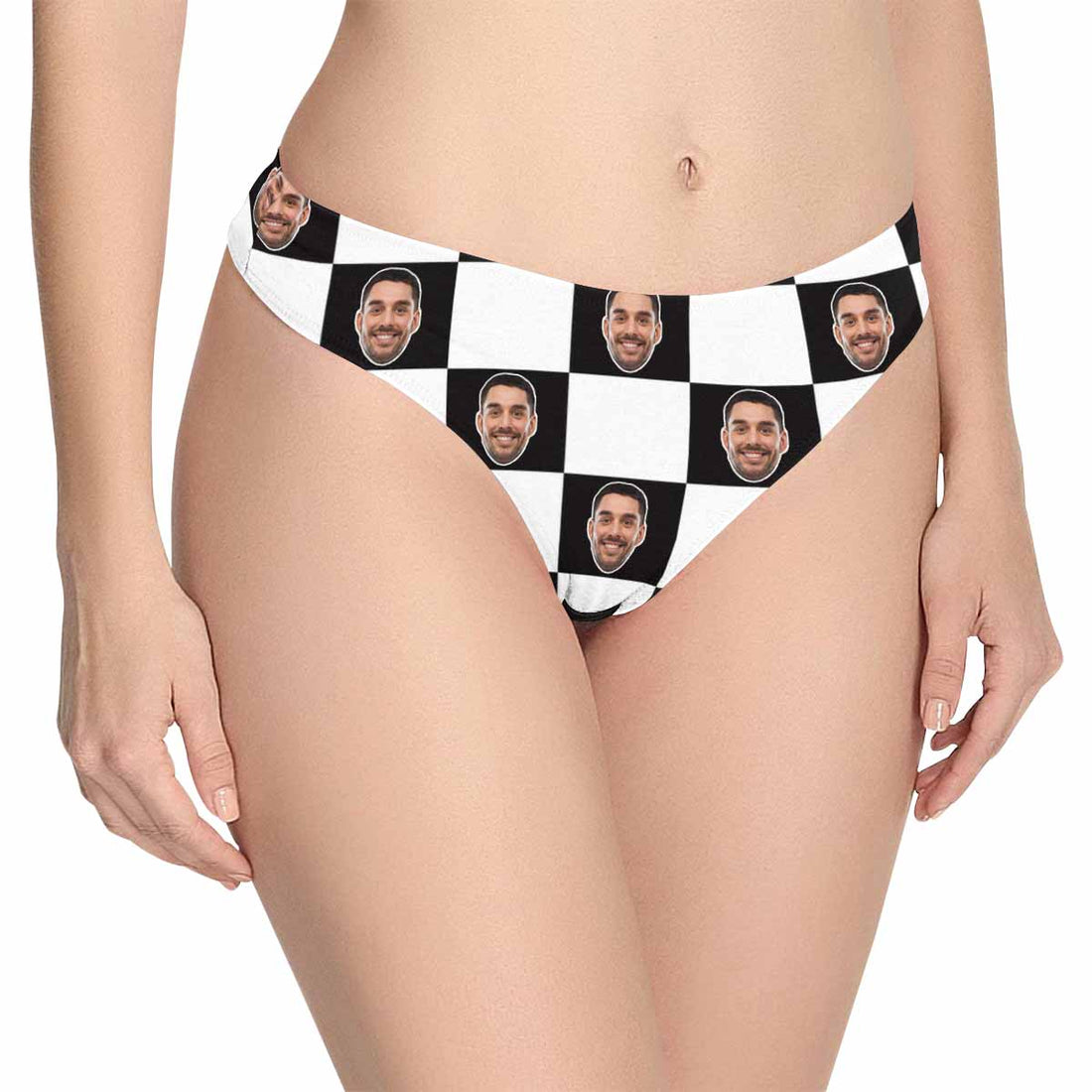 Custom Husband Face Underwear Personalized Black&amp;White Grid Women&