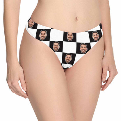 Custom Husband Face Underwear Personalized Black&amp;White Grid Women&