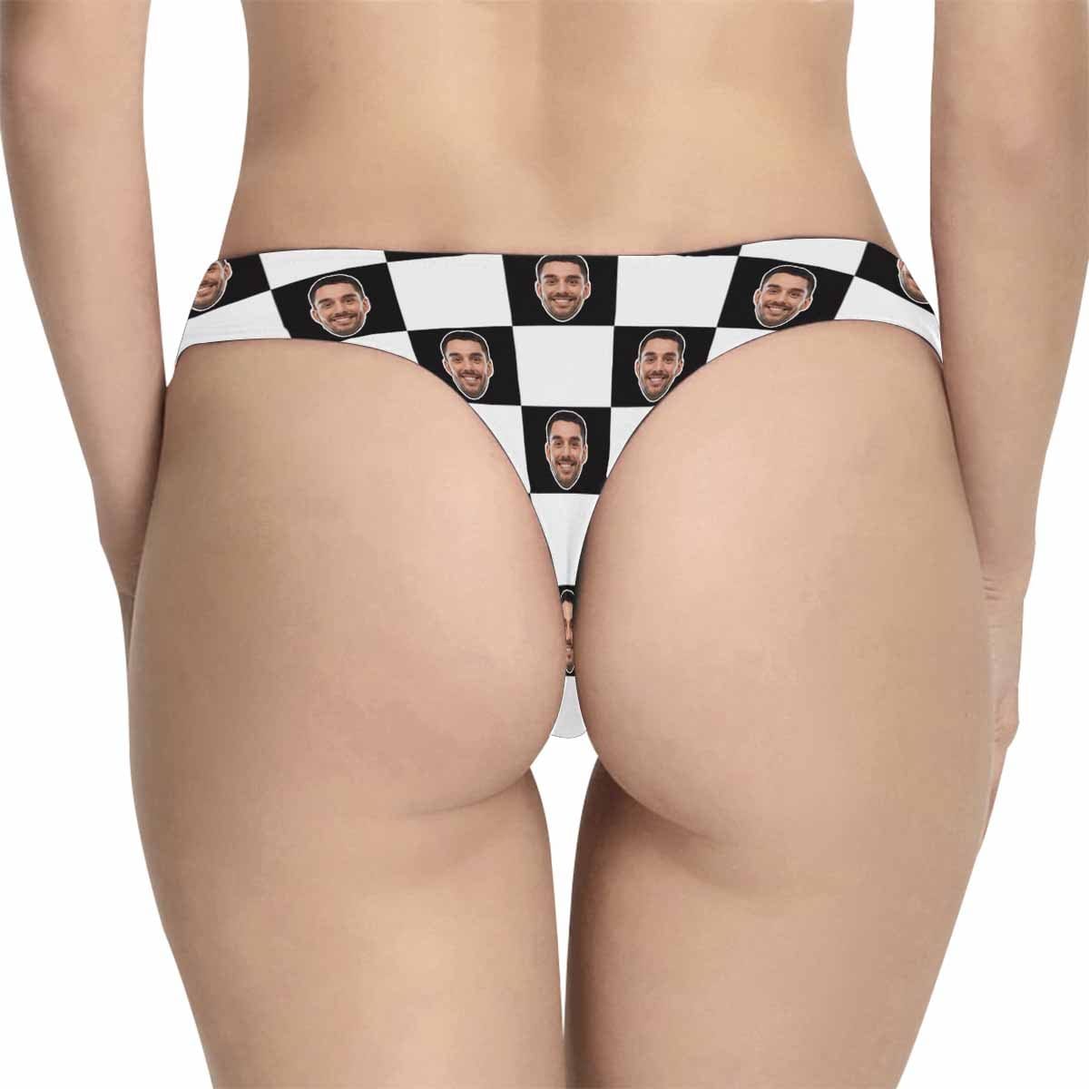 Custom Husband Face Underwear Personalized Black&amp;White Grid Women&