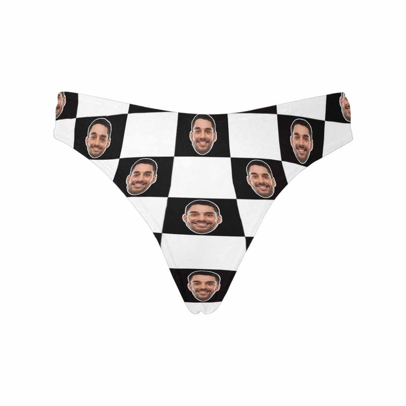 Custom Husband Face Underwear Personalized Black&White Grid Women's Classic Thong