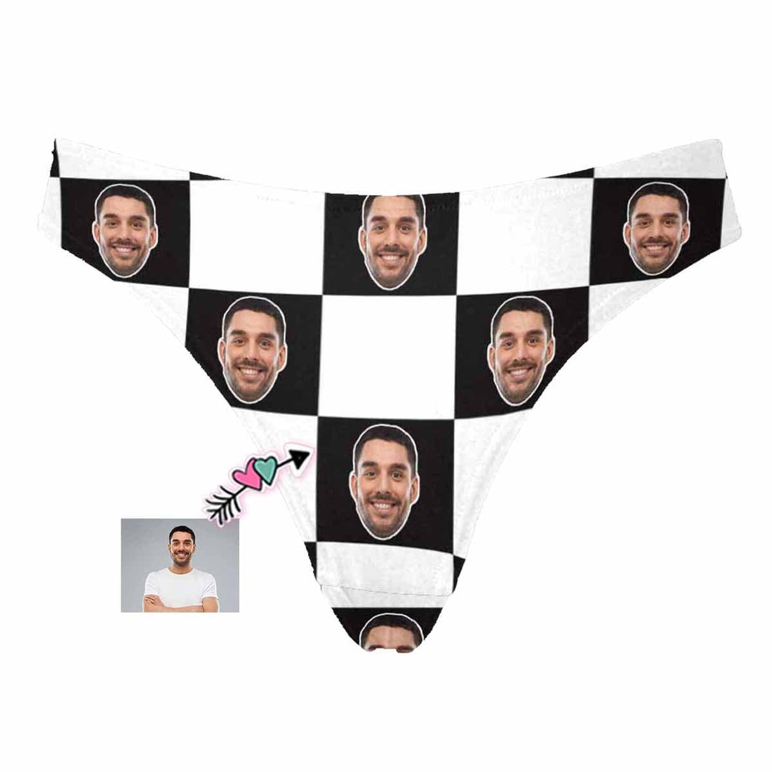 Custom Husband Face Underwear Personalized Black&amp;White Grid Women&