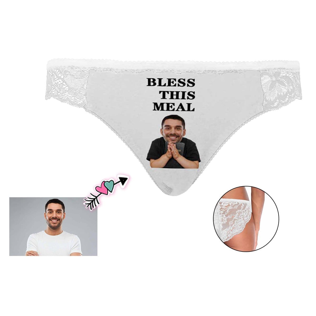 Custom Lace Underwear Personalized Face Bless This Meal Women&