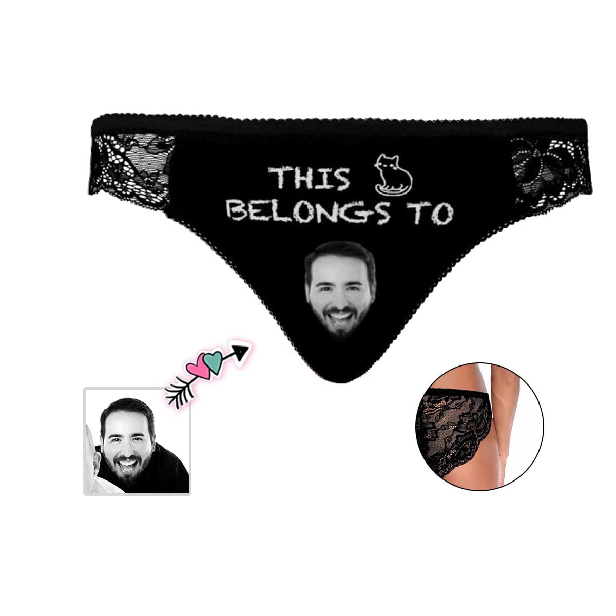 Custom Lace Underwear Personalized Face Cat Sexy Funny Panties Women&