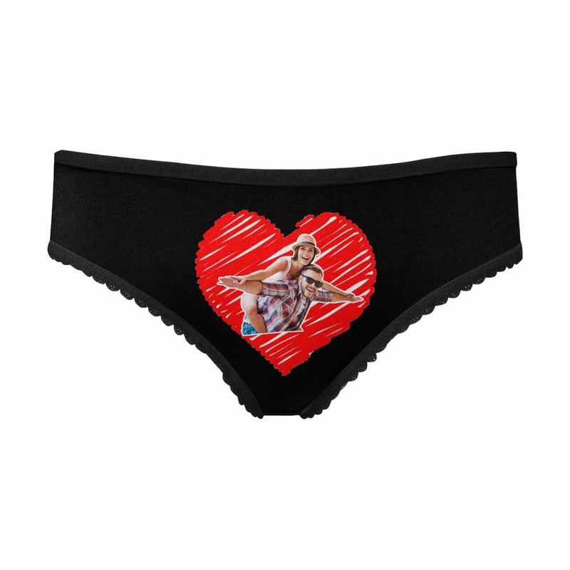 Custom Photo Love Underwear Personalized Couple Black Women's High-cut Briefs For Valentine's Day Gift