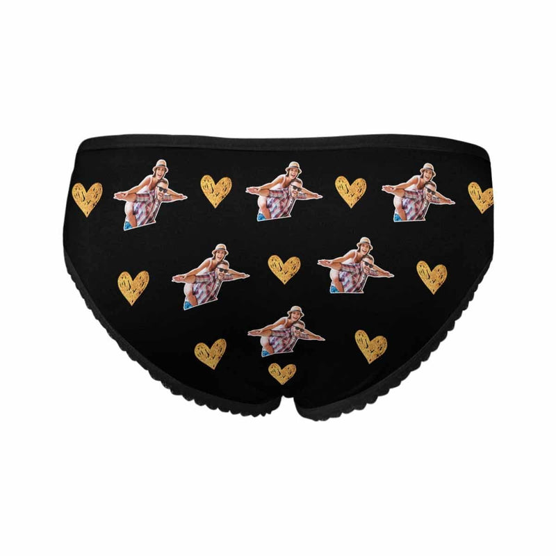 Custom Photo Love Underwear Personalized Couple Black Women's High-cut Briefs For Valentine's Day Gift