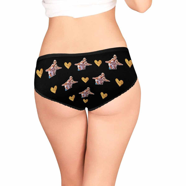 Custom Photo Love Underwear Personalized Couple Black Women's High-cut Briefs For Valentine's Day Gift