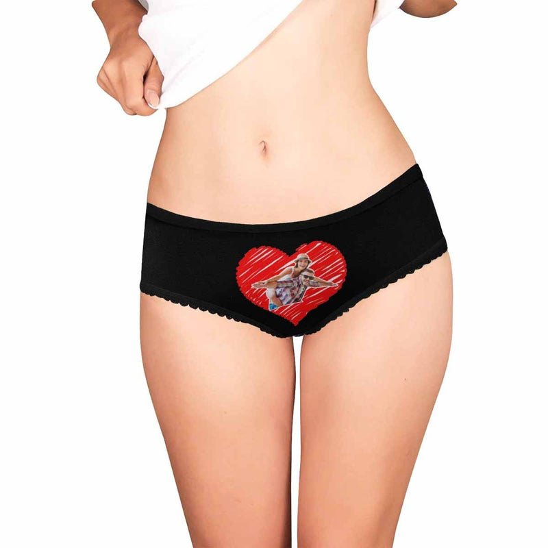 Custom Photo Love Underwear Personalized Couple Black Women's High-cut Briefs For Valentine's Day Gift