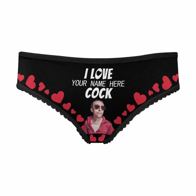 Custom Photo&Name Underwear Personalized I Love Cock Women's All Over Print High-cut Briefs Honeymoon Gift for Her