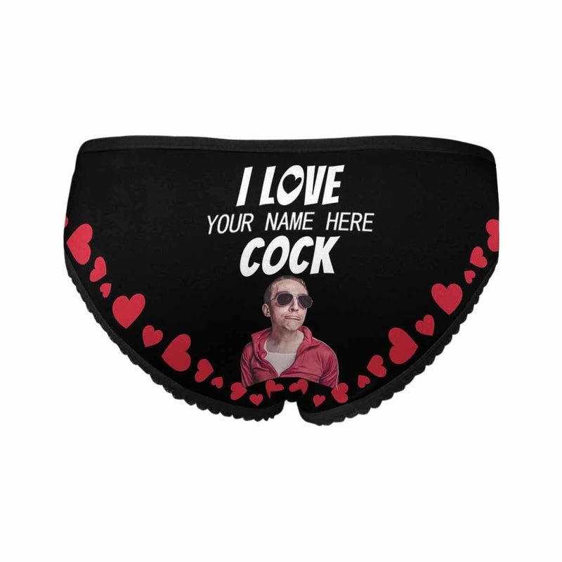 Custom Photo&Name Underwear Personalized I Love Cock Women's All Over Print High-cut Briefs Honeymoon Gift for Her