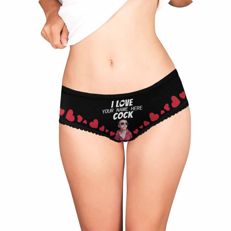 Custom Photo&Name Underwear Personalized I Love Cock Women's All Over Print High-cut Briefs Honeymoon Gift for Her