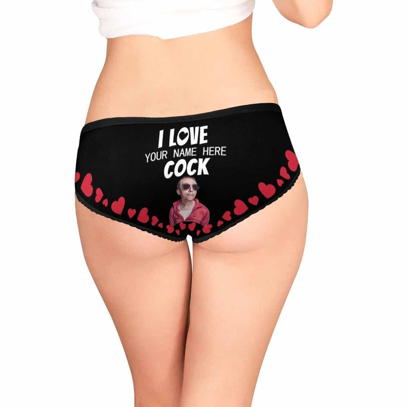 Custom Photo&Name Underwear Personalized I Love Cock Women's All Over Print High-cut Briefs Honeymoon Gift for Her