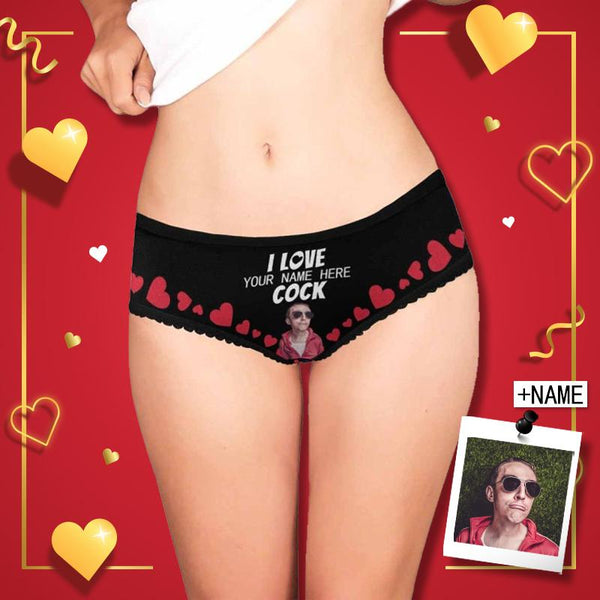 Custom Photo&Name Underwear Personalized I Love Cock Women's Briefs